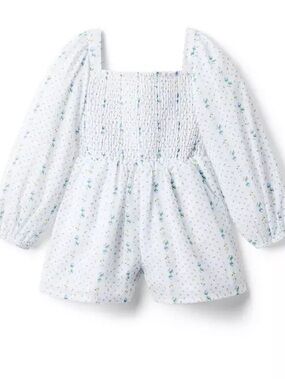 NWOT Janie and Jack Girls White Floral Smocked Romper